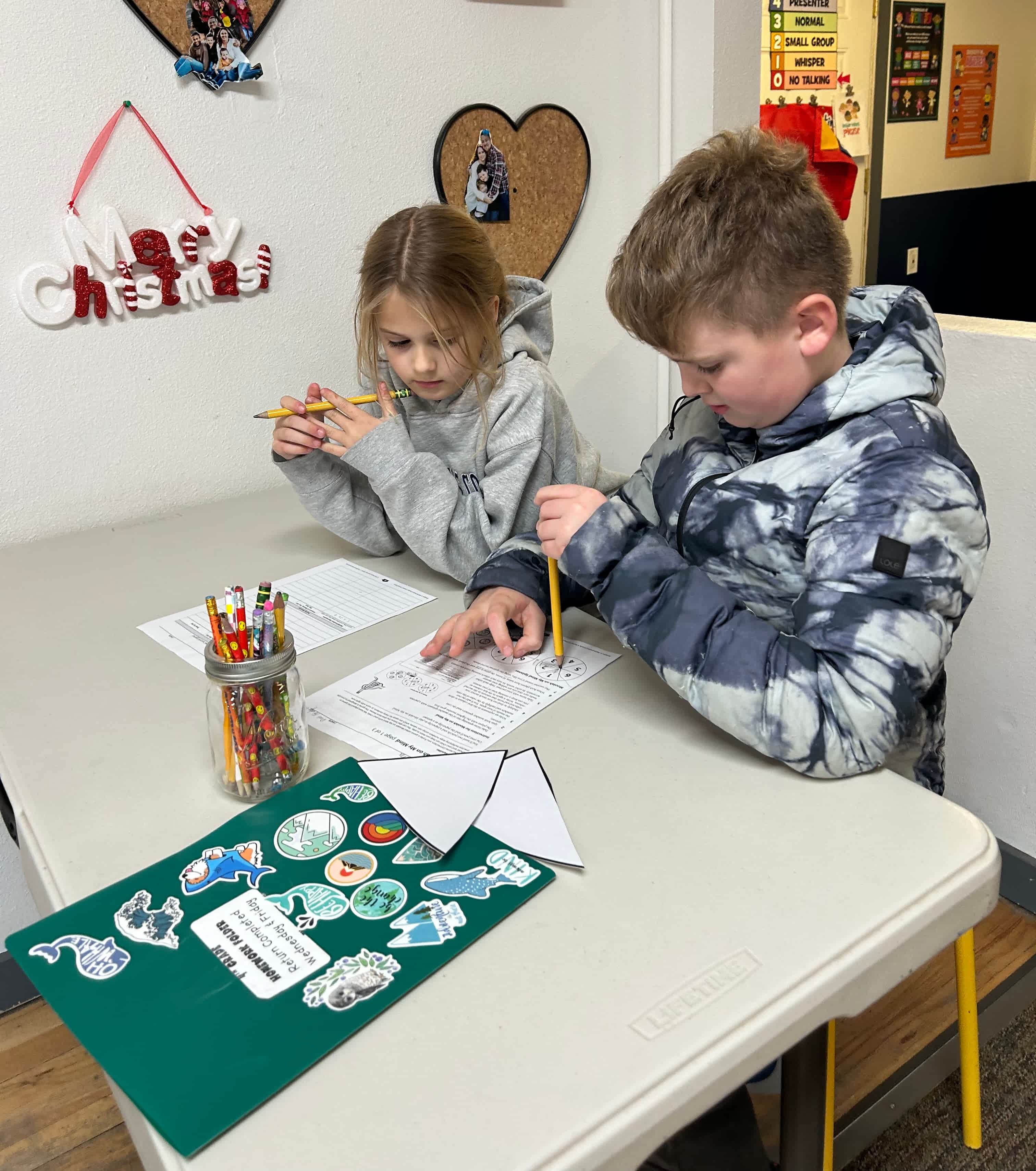 child working on assignment